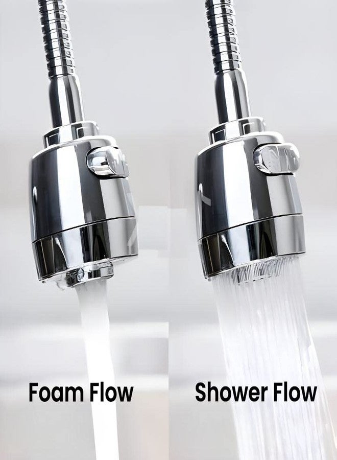 SPAZIO صنبور SPAZIO Pulse المرن ذو العنق المعقوف المصنوع من النحاس الأصفر، مزود بخرطوم فضي مرن بزاوية 360 درجة ونمط تدفق مزدوج للماء الساخن أو البارد، مناسب لأحواض المطبخ وأحواض الغسيل، بلمسة نهائية من الكروم والفضة. - Image 2